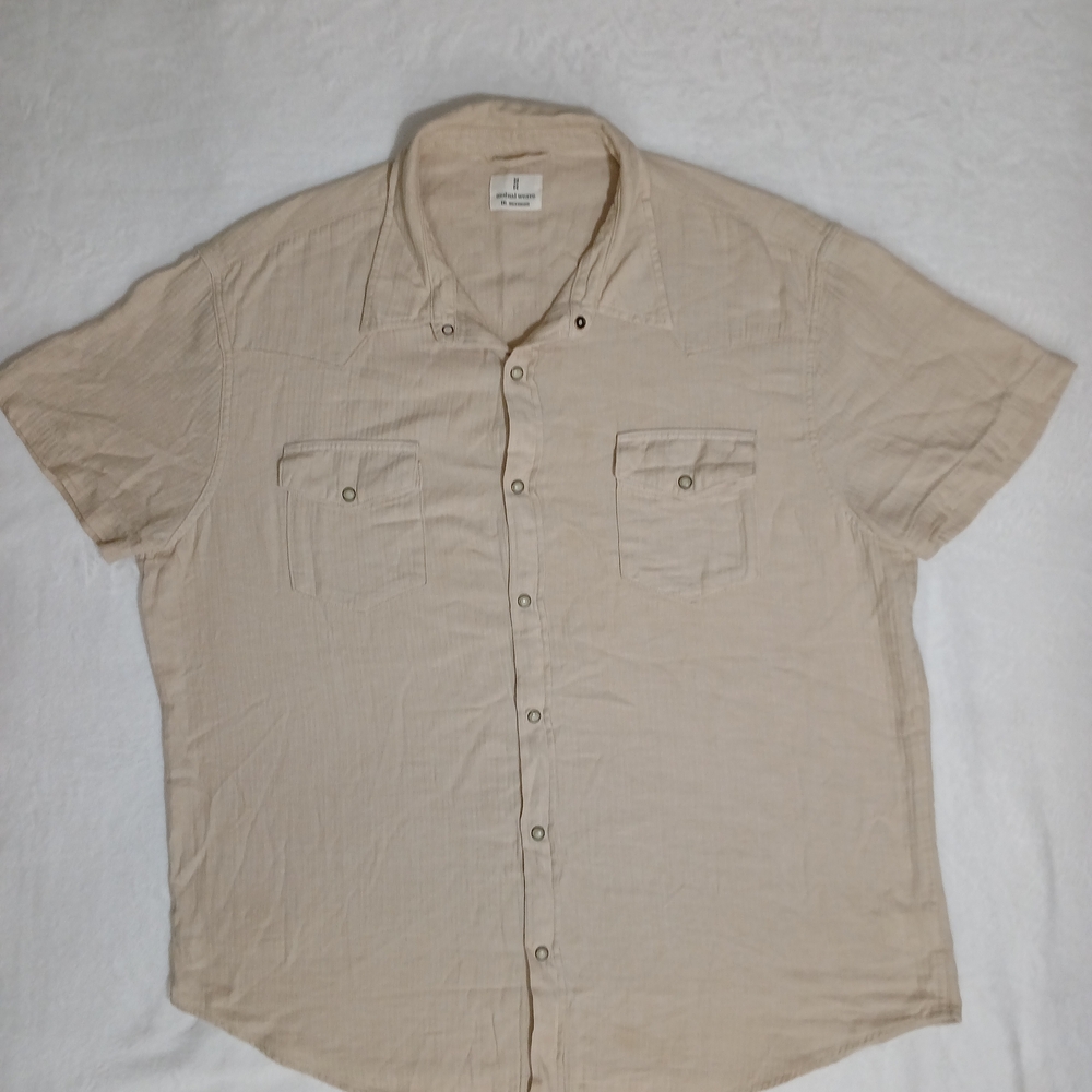 Mutual Weave Mens Short Sleeve Button Up Shirt Size XXL Beige